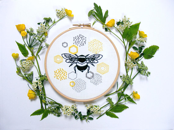 bee and honeycomb embroidery kit