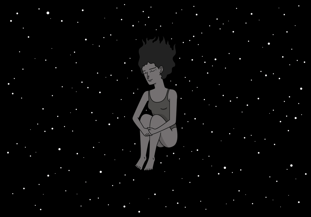girl floating in space illustration