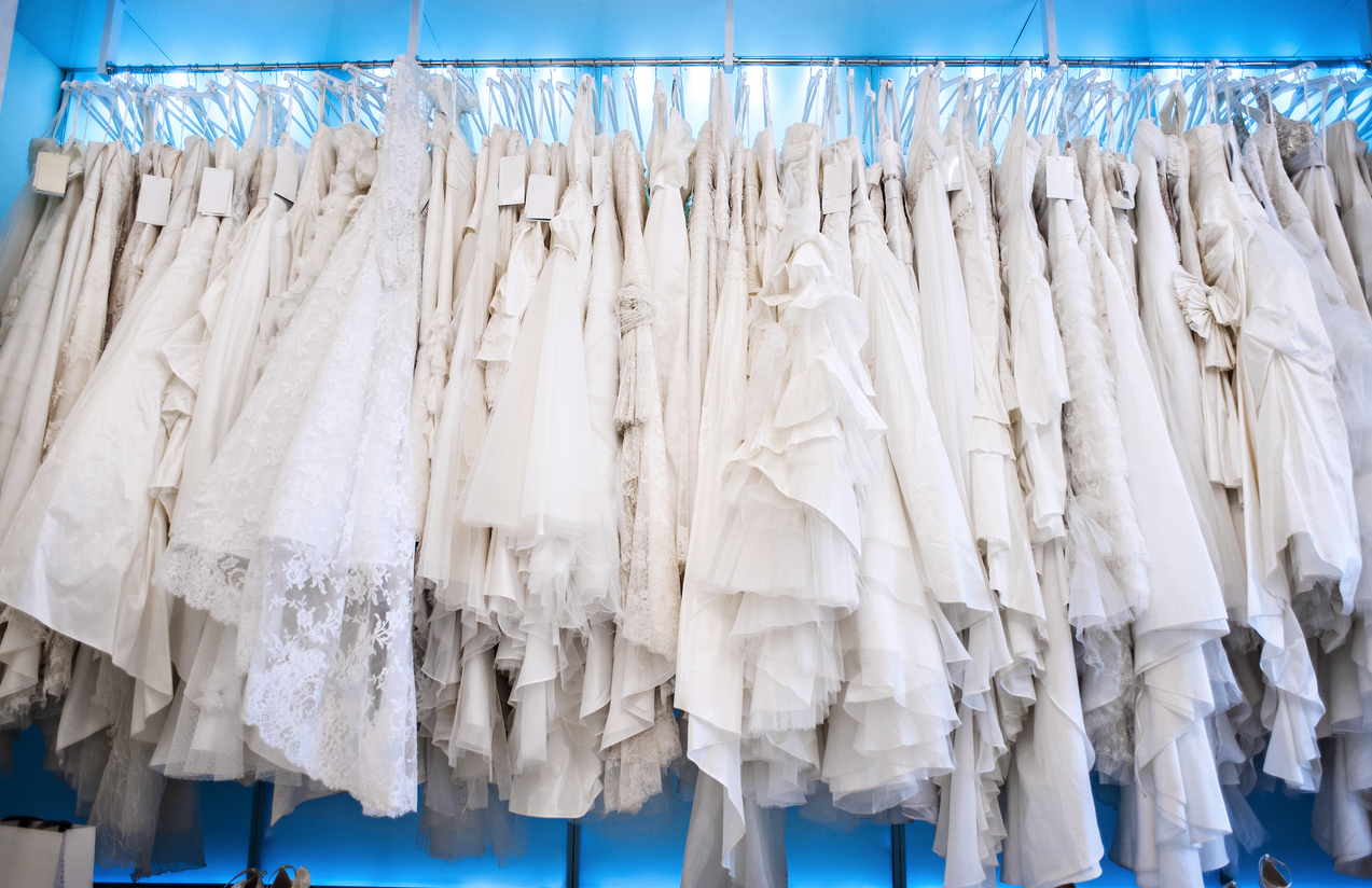 wedding dresses on the rack