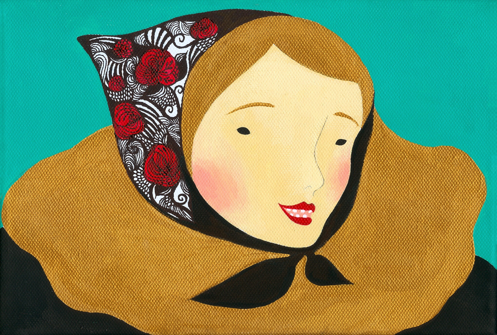 illustration woman with babushka