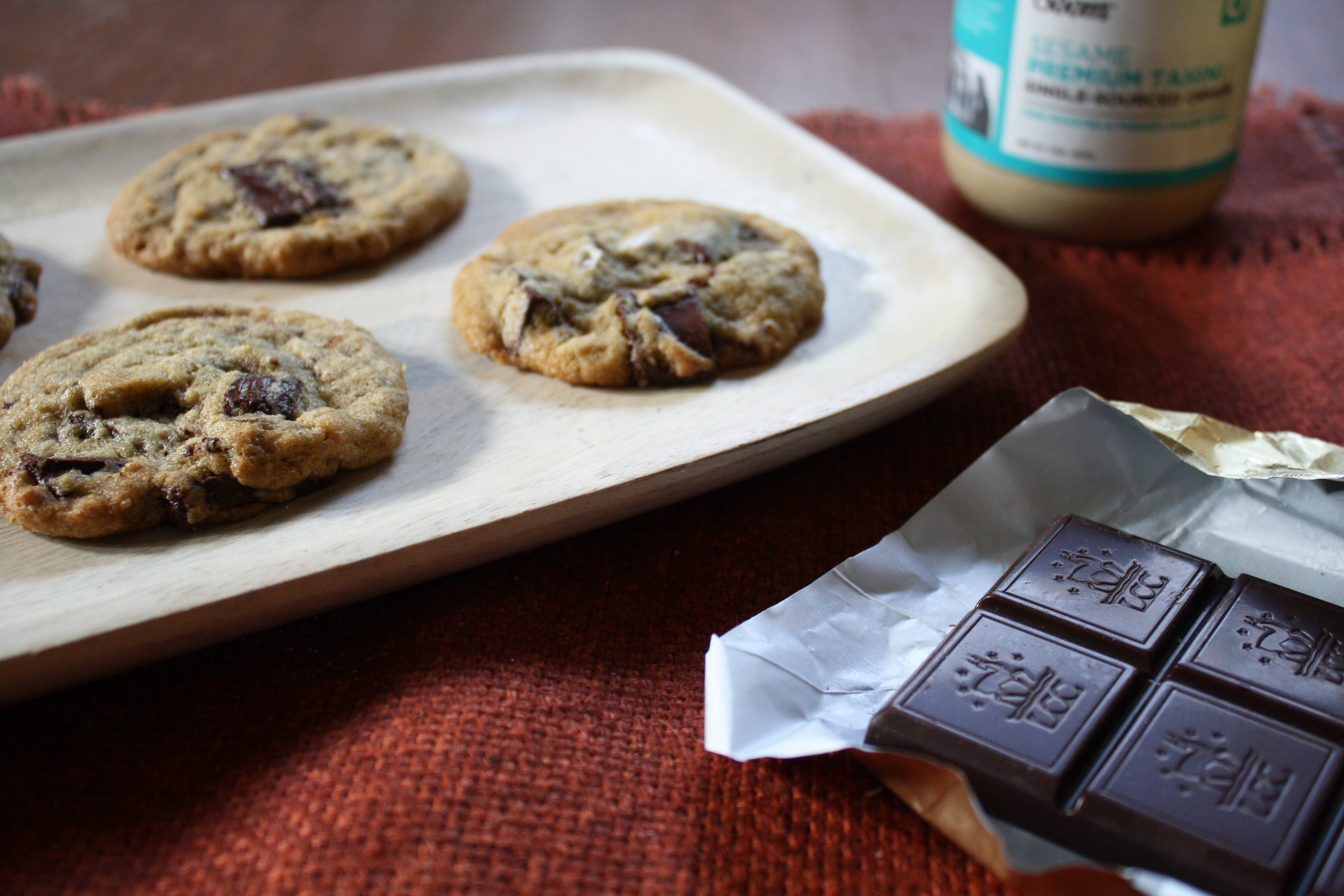 tahini chocolate chunk cookies