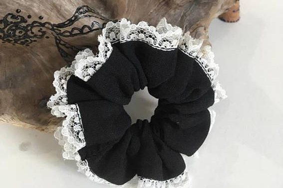 black scrunchie with white lace