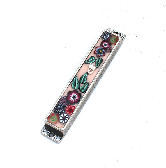 pink floral mezuzah