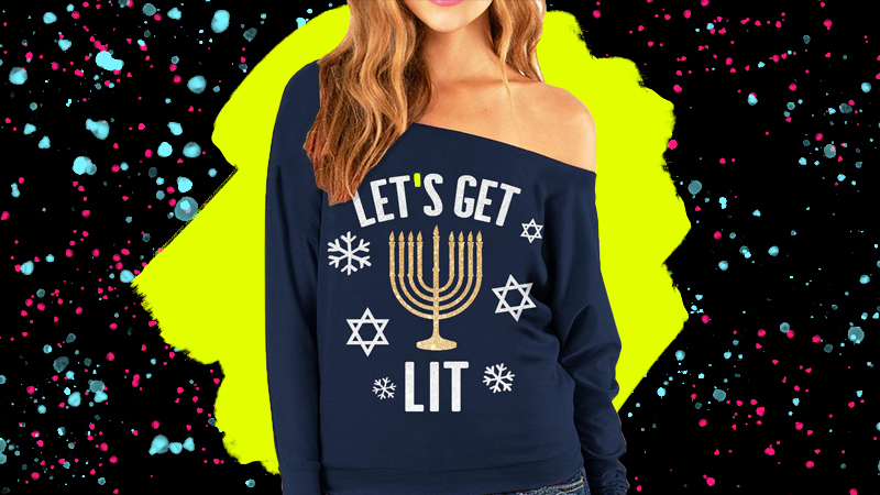 let's get lit hanukkah sweater