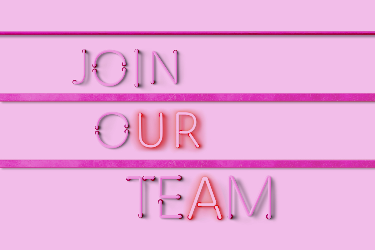 join our team in neon text