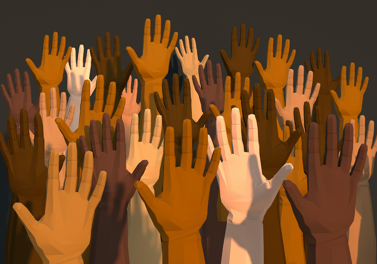 hands of various skin tones