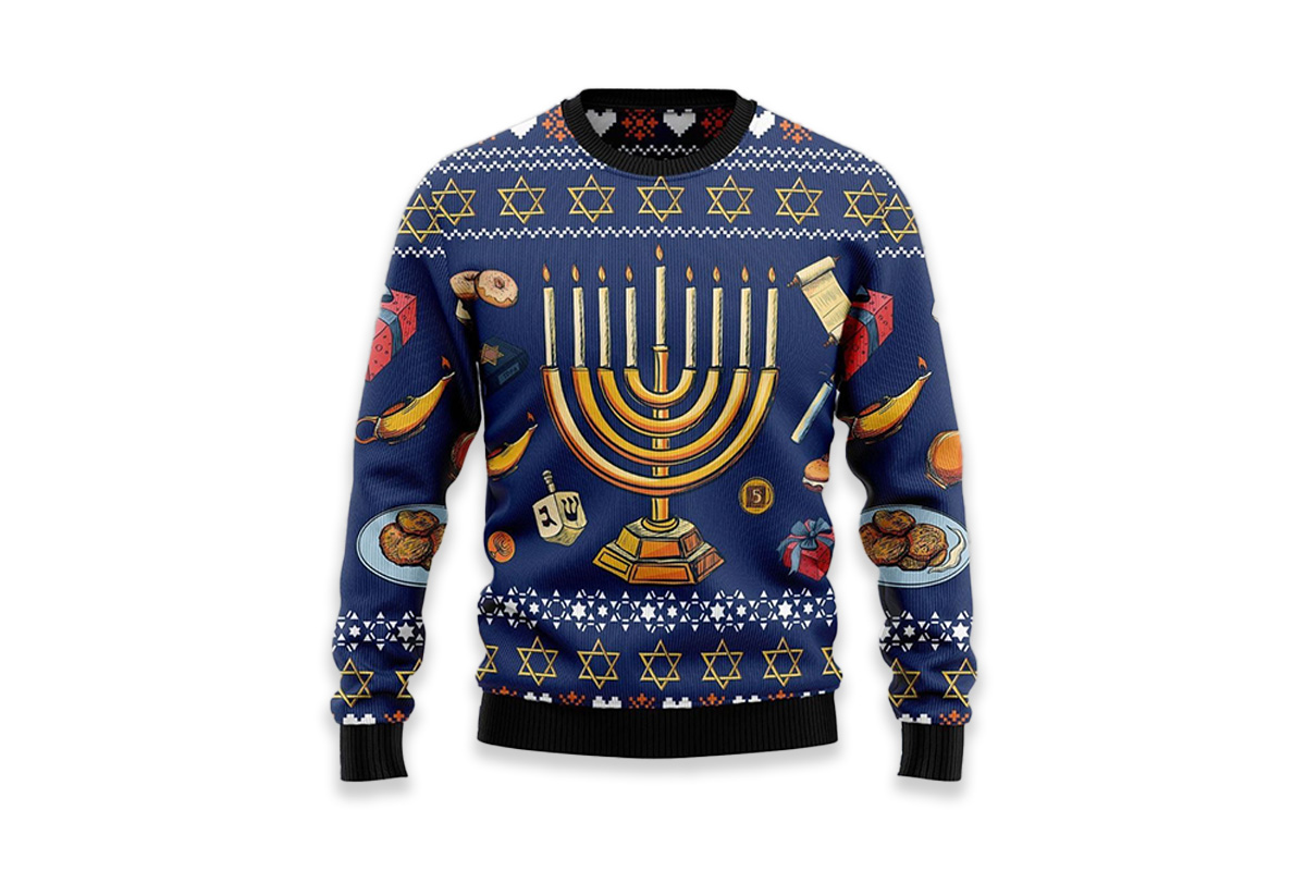 zerogravitee Happy Chanukah Ugly Holiday Sweatshirt Crewneck Sweatshirt 