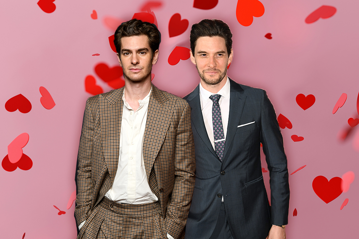 andrew garfield and ben barnes on a heart background
