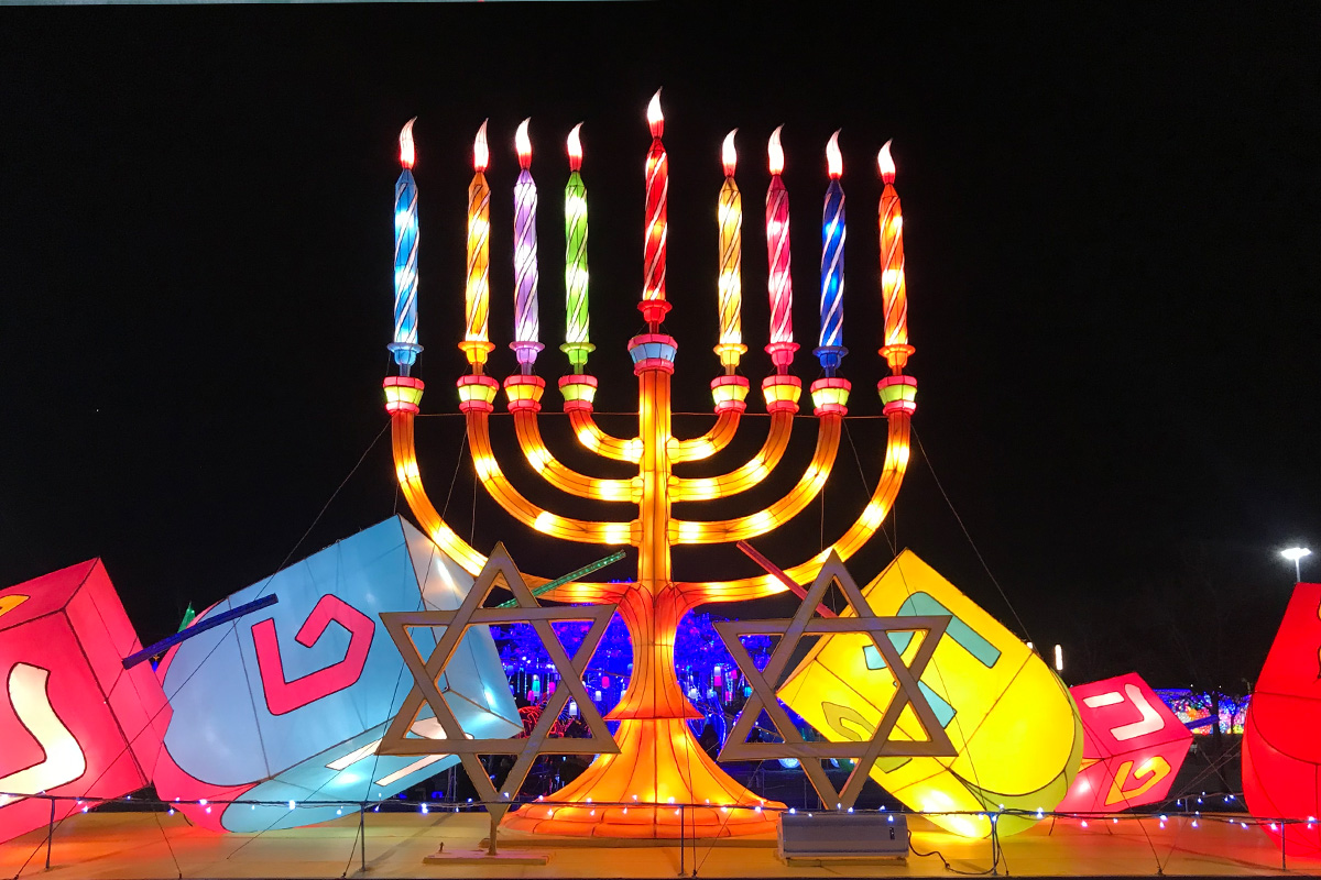 Large light up menorah and dreidels