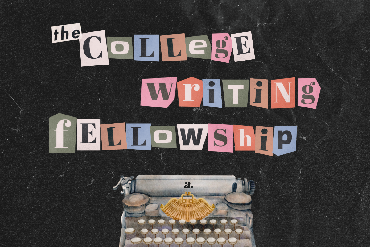college writing fellowship with typewriter on black background