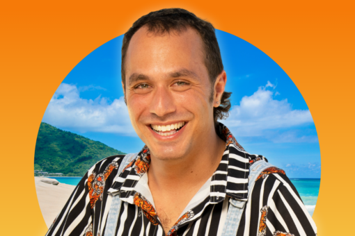Survivor contestant Ben Katzman on an orange background
