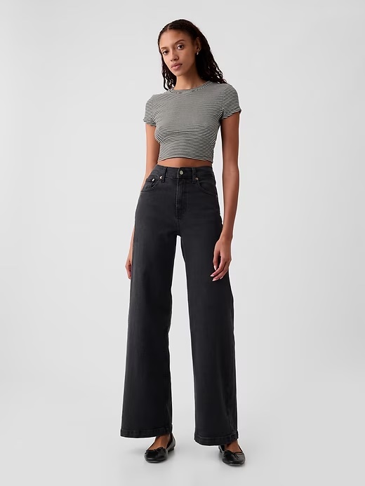 High Rise Stride Wide-Leg Jeans in Washed Black (Gap)