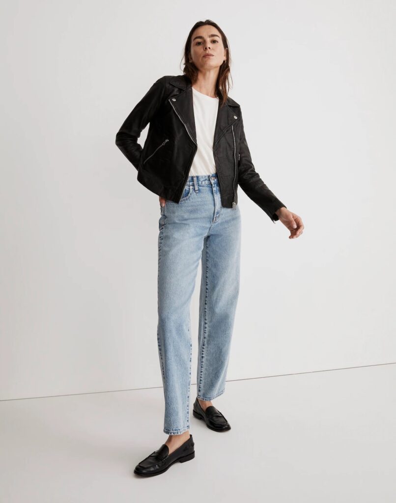 The Washed Leather Motorcycle Jacket in True Black (Madewell)