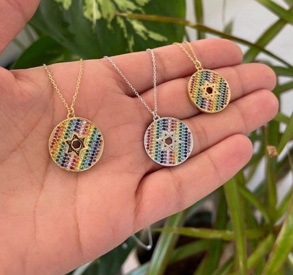 Rainbow Pave Jewish Star Necklace by VANHAK Collection (Etsy)