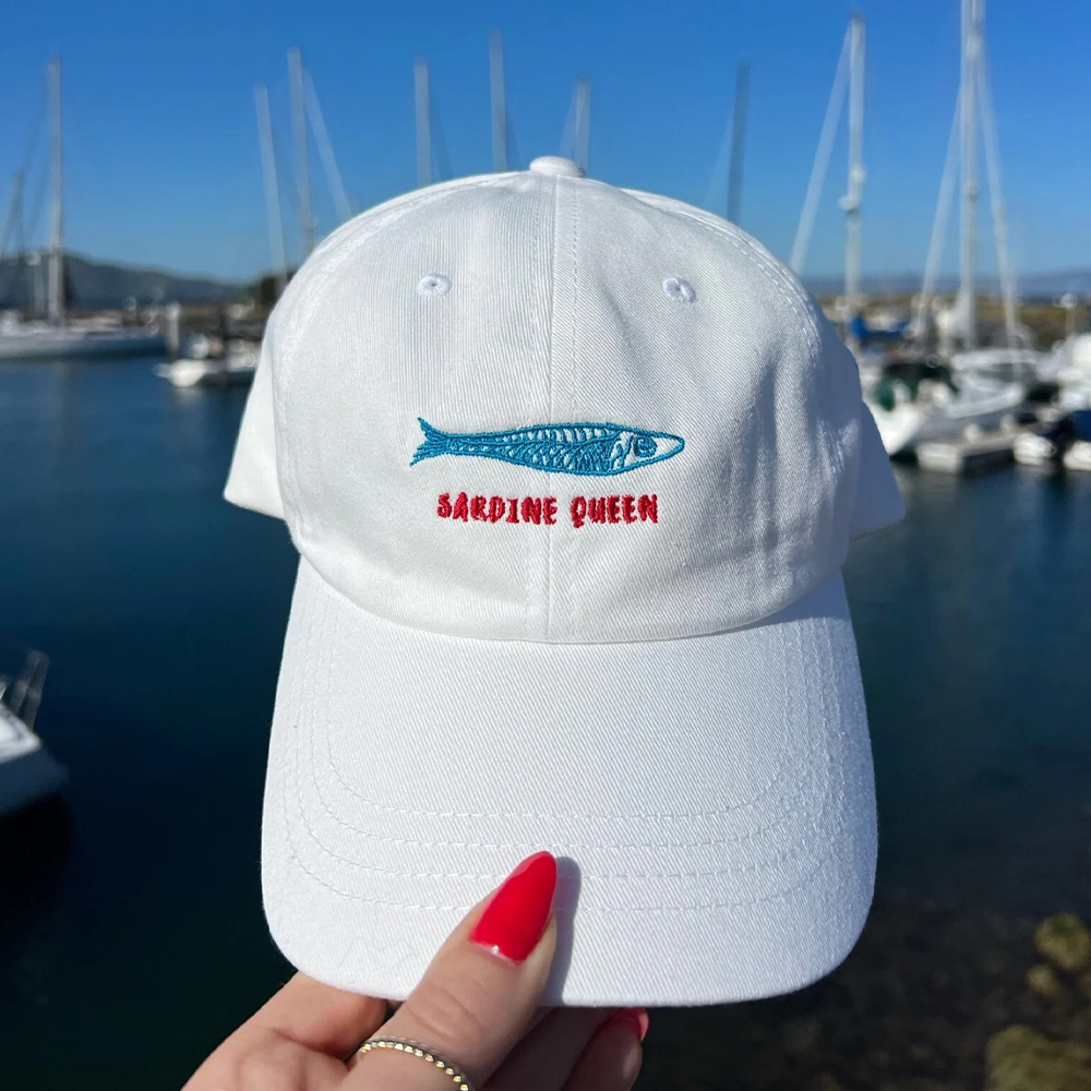 Sardine Queen Embroidered Hat (Etsy)
