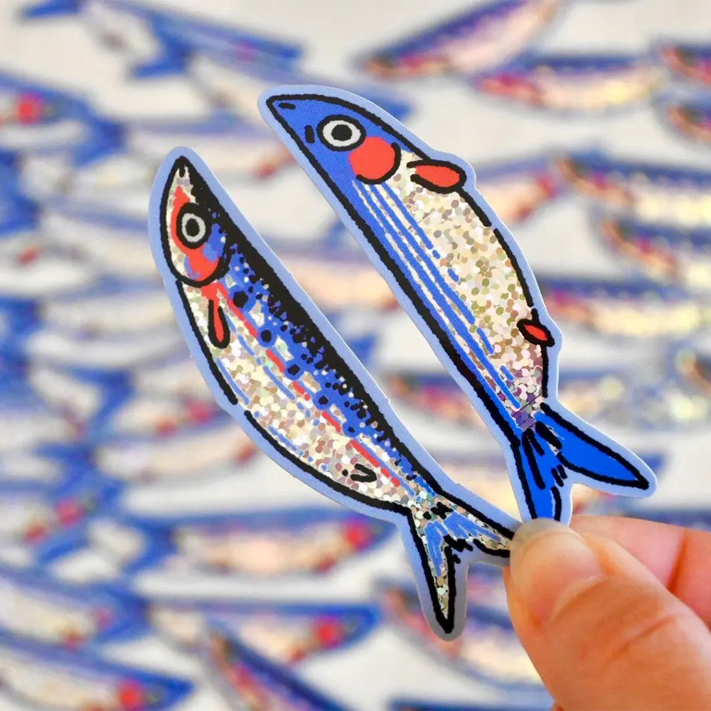 Silly Sardines Fish Glitter Stickers by birdsfootstudio (Etsy)