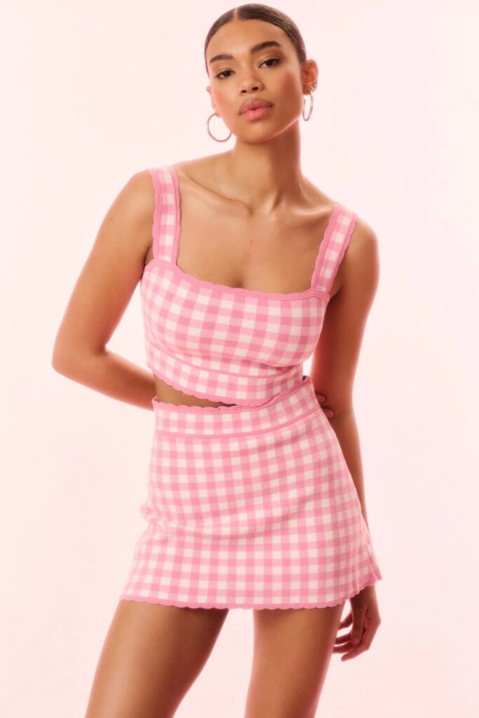 Muna Checkered Knit Mini Skirt (LoveShackFancy)