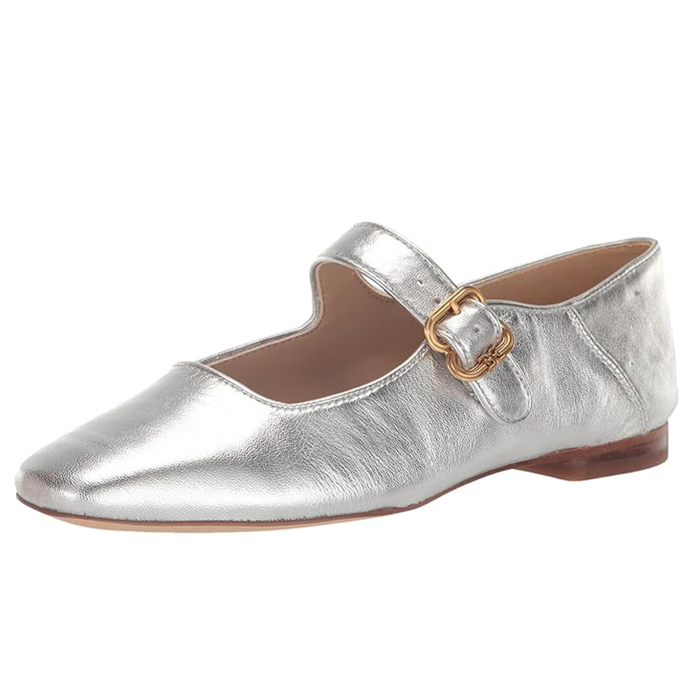 Sam Edelman Women's Michaela Stud Mary Jane Flat in Soft Silver (Amazon)