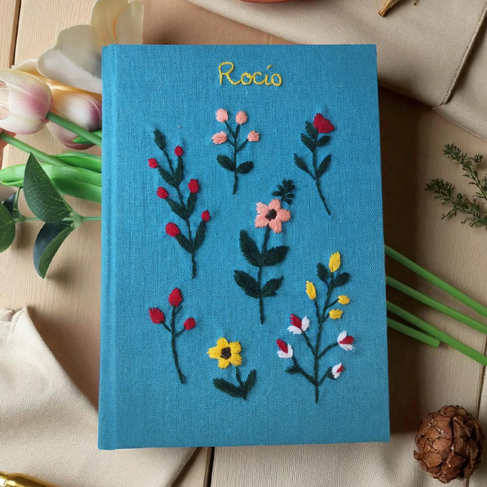 Custom Hand Embroidered Fabric Notebook by Ecochiccraft (Etsy)