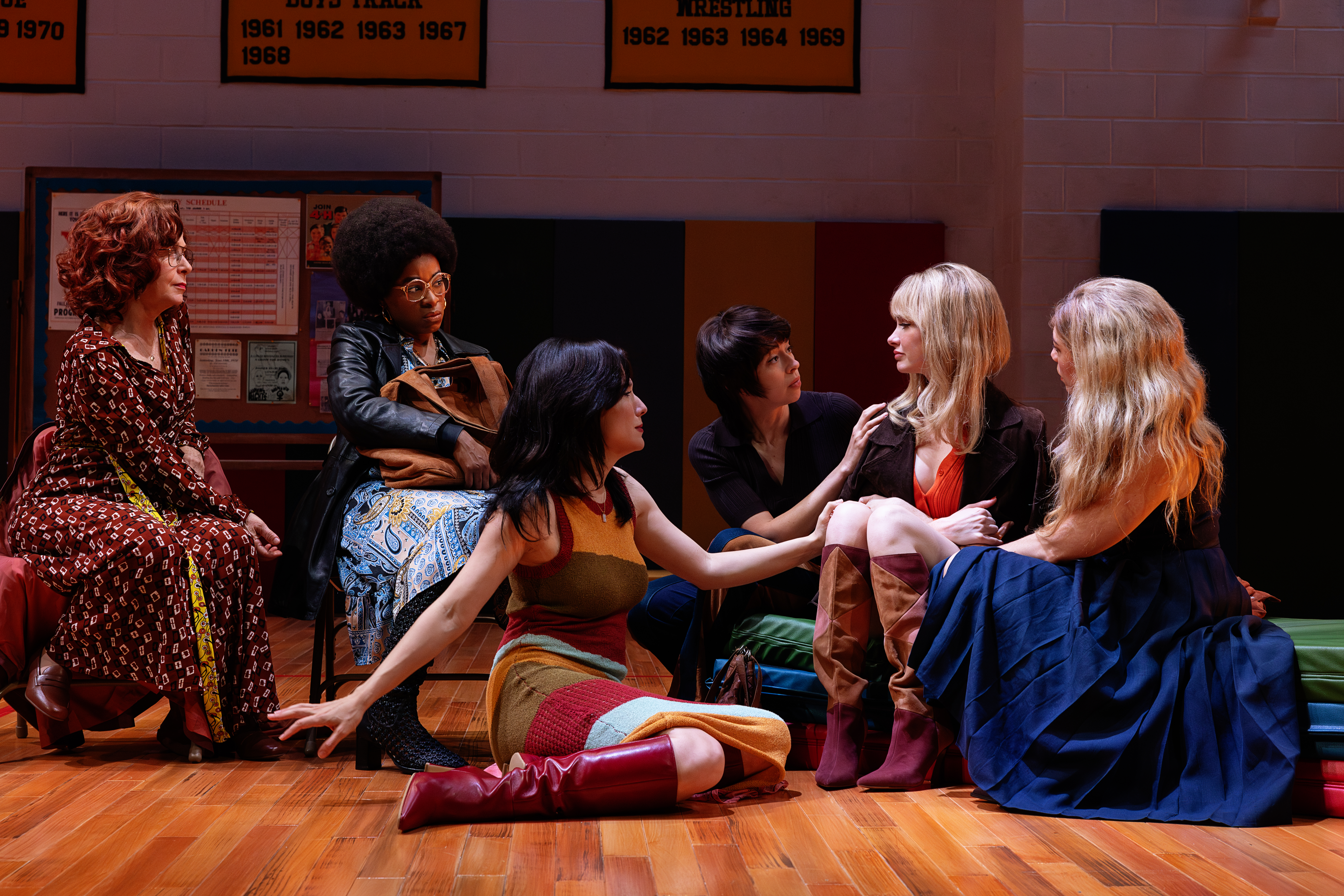 Betsy Aidem, Kristolyn Lloyd, Irene Sofia Lucio, Adina Verson, Audrey Corsa and Susannah Flood in the Broadway production of Liberation by Bess Wohl, directed by Whitney White ©Little Fang
