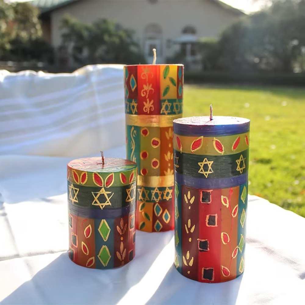 Hand-Painted Judaica Pillar Candles (Ohr Judaica)