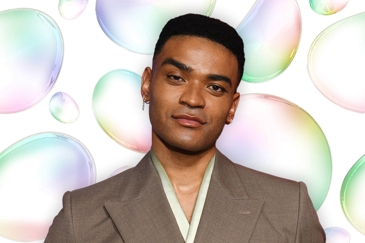 Owen Thiele on a rainbow drop background