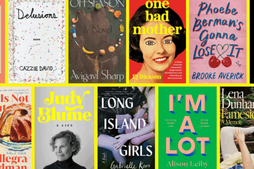 Book covers on a yellow background