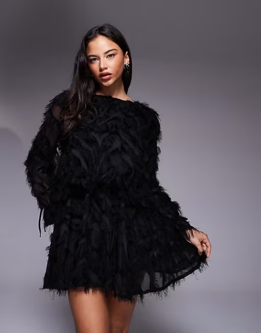 Jade Rose Faux Feather Mini Dress (ASOS)