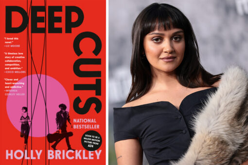 Mexican-Jewish actor Ariela Barer next to a cover of the book "Deep Cuts."