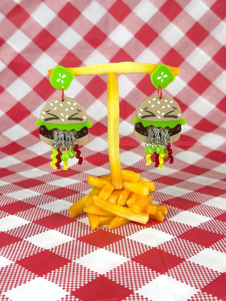 Burger Babe Barf Fast Food Puke Charm Earrings by MissAnnaLeighJewelry (Etsy)