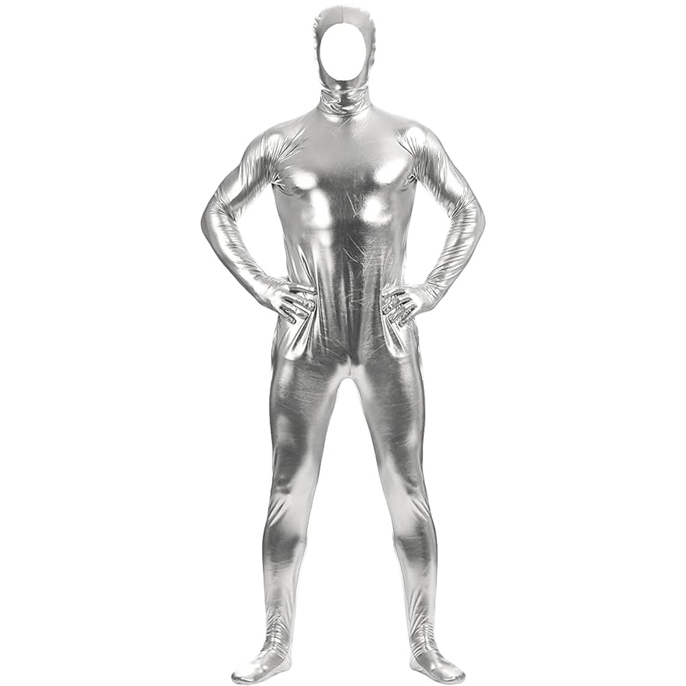 Unisex Metallic Open Face Zipper Stretchy Bodysuit (Amazon)