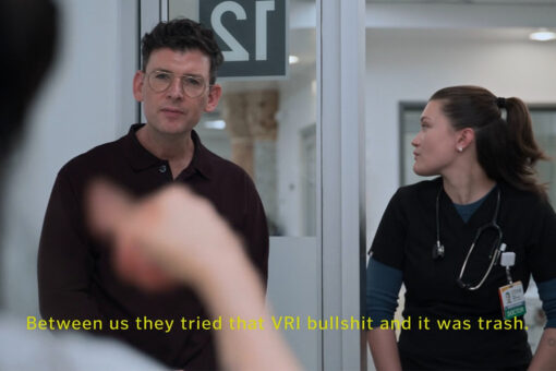 Moshe Kasher and Isa Briones on "The Pitt."