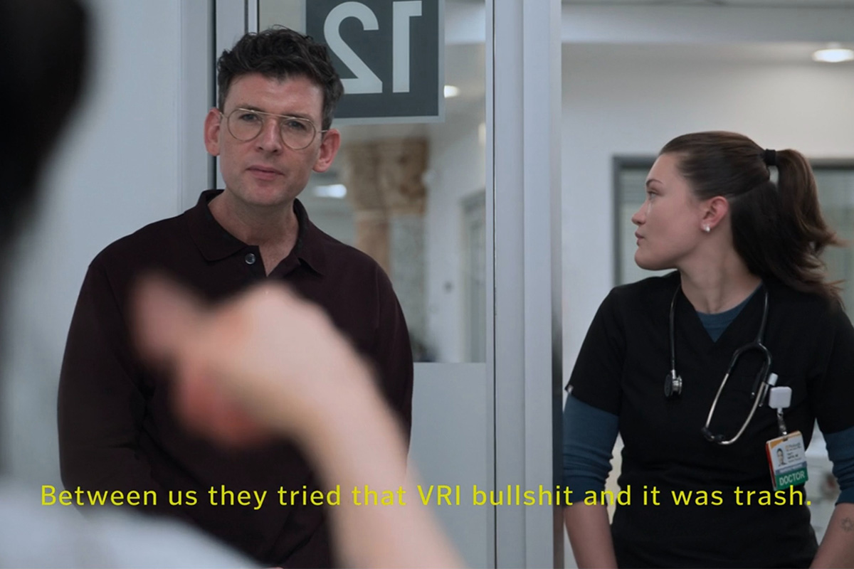 Moshe Kasher and Isa Briones on "The Pitt."