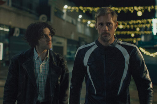 Harry Melling and Alexander Skarsgard in "Pillion."