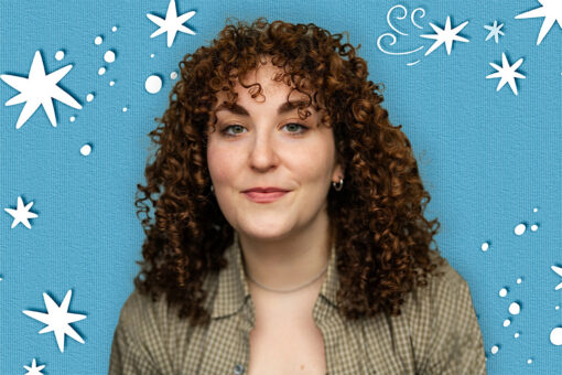 Lily Lester on a blue background