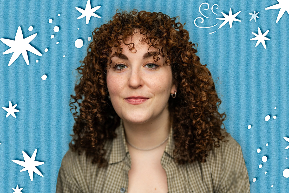 Lily Lester on a blue background