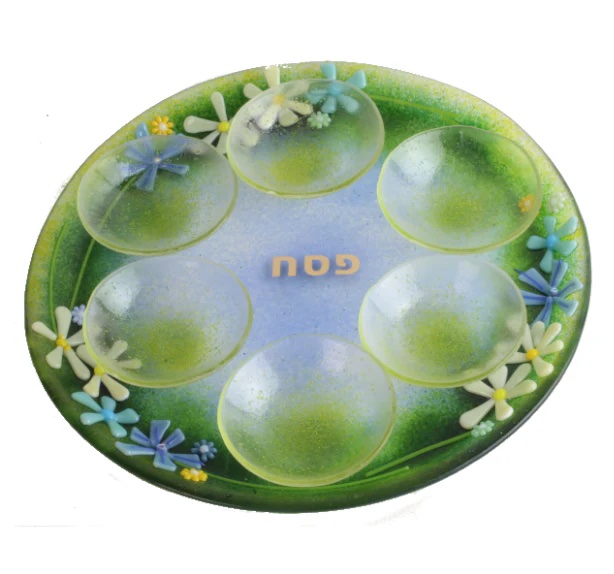Springtime Floral Glass Seder Plate (Kolbo)