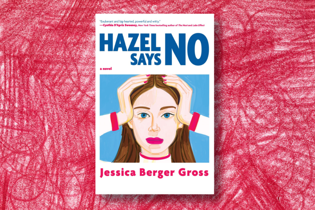 "Hazel Says No" book cover against a pink background