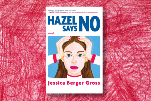 "Hazel Says No" book cover against a pink background