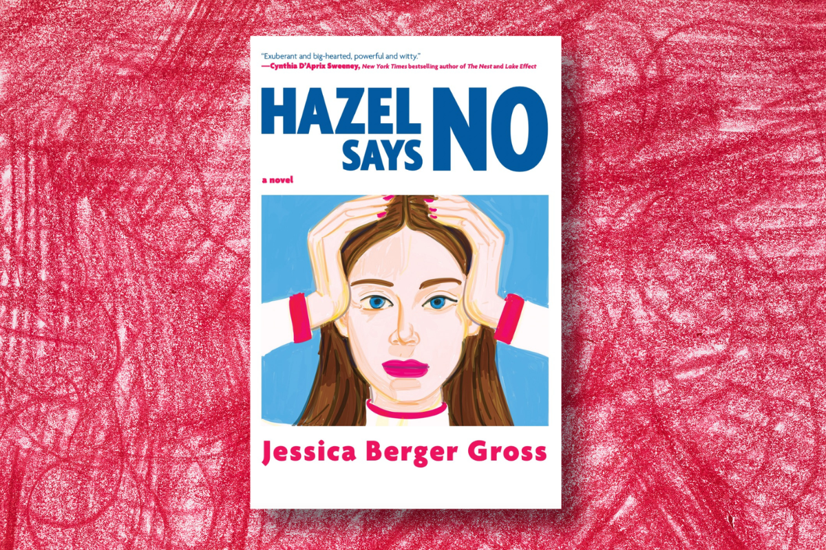 "Hazel Says No" book cover against a pink background