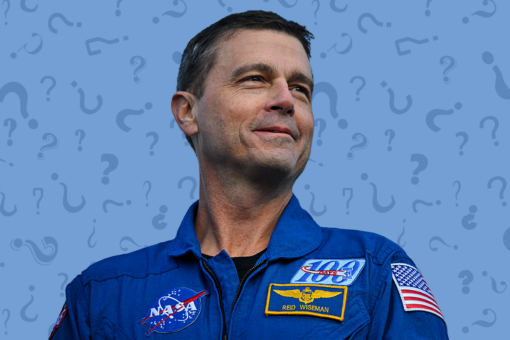 Reid Wiseman on a question mark background