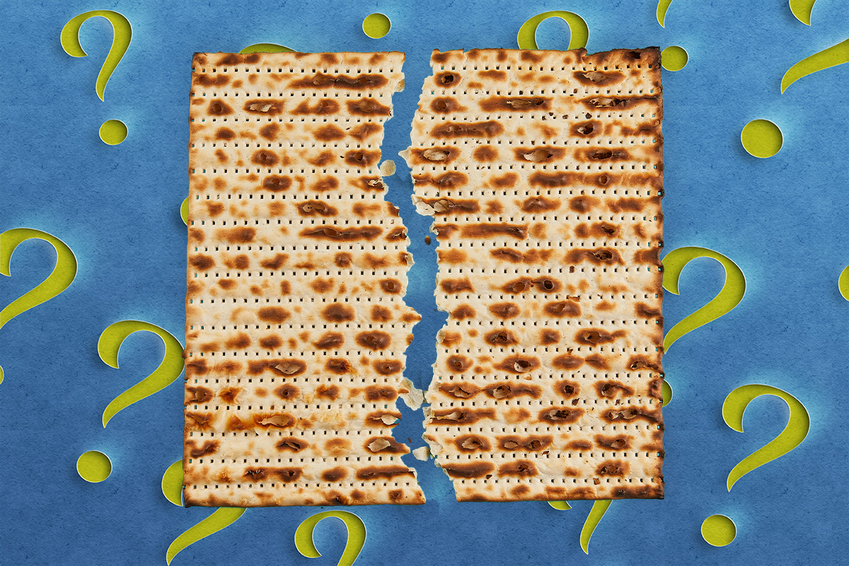 A matzah on a quesiton mark background