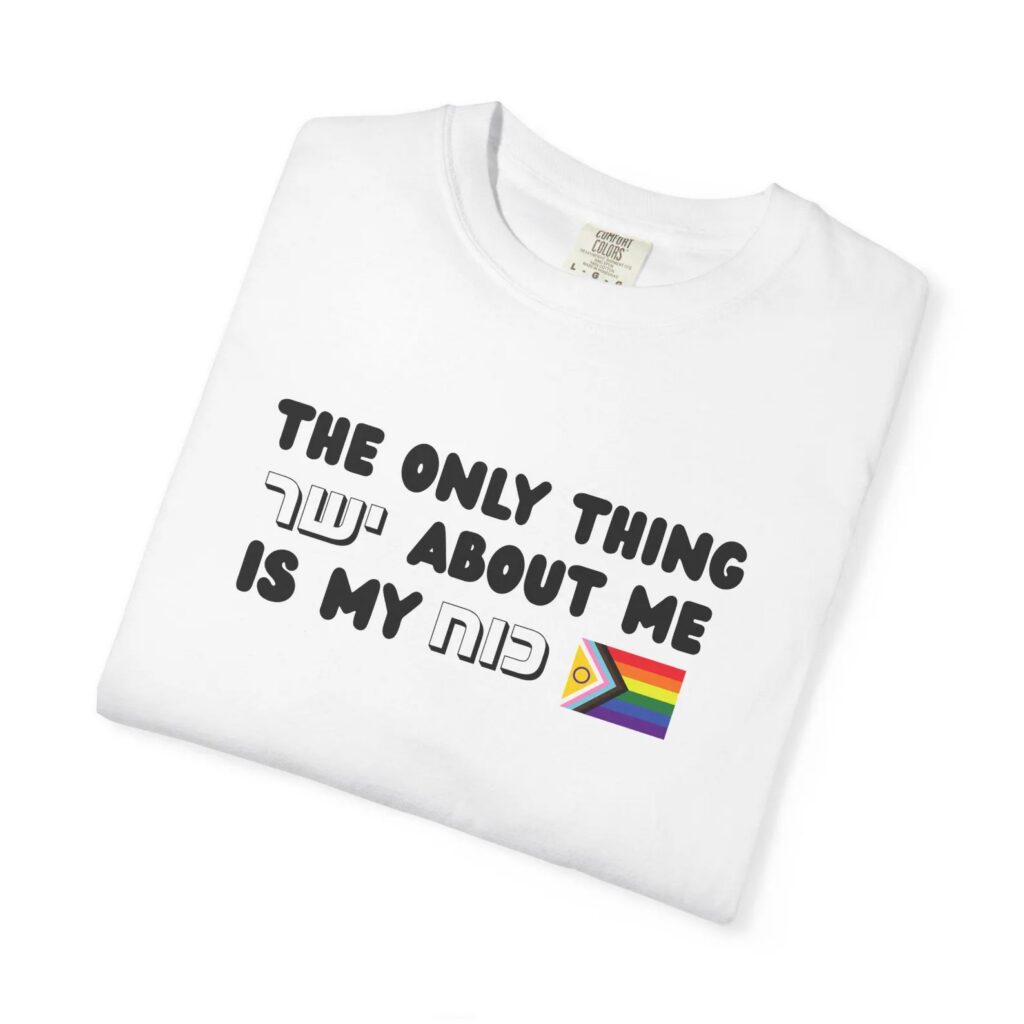 Snarky QueerJewish Pride T-Shirt by SnarkyTzedek (Etsy)