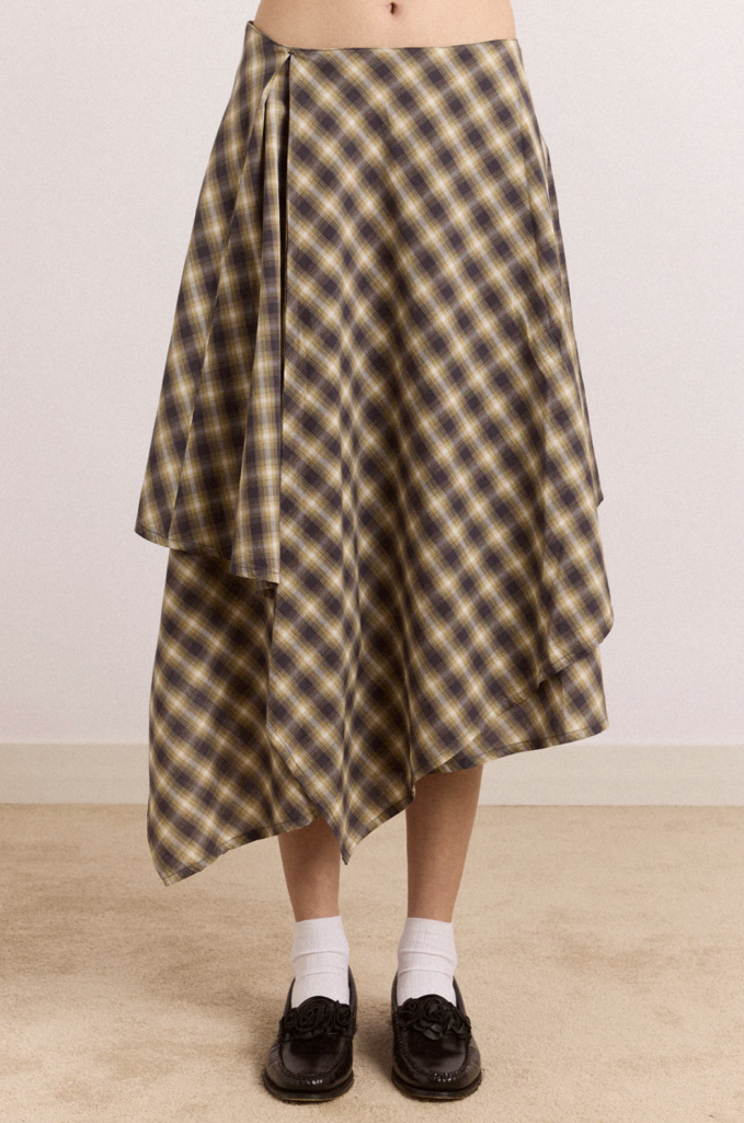 Katana Hanky Midi Skirt - Cardamon Check (Damson Madder)