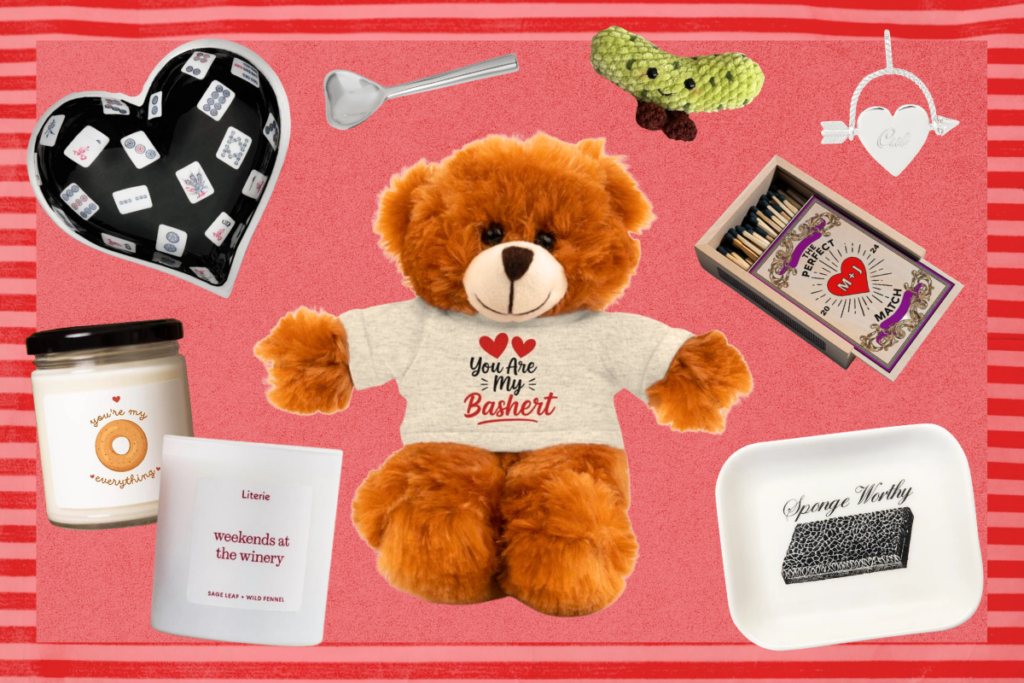Gifts for Tu B'Av on a red background