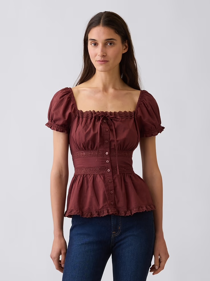 Square-Neck Lace-Trim Peplum Top (Gap)