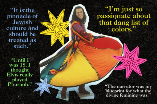 Donny Osmond as Joseph surrounded by various quotes and stars on a black background