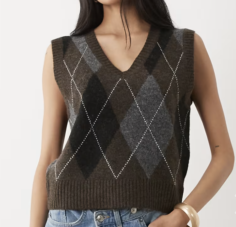 Cotton On V Neck Slouch Tank Top in Charcoal Argyle (ASOS)