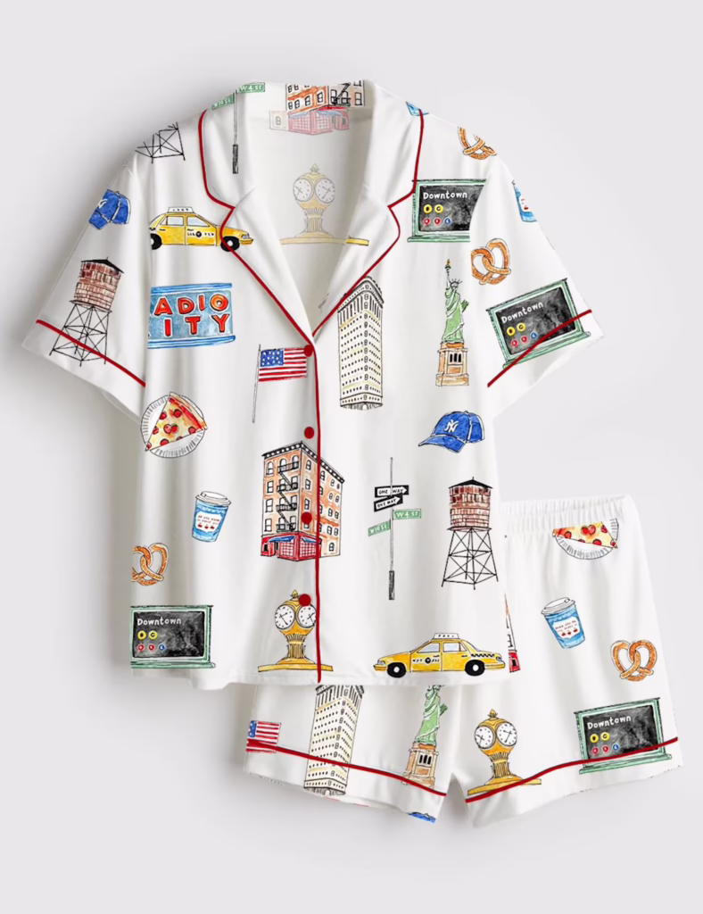 New York Pajama Set (MOONVELSILK on Etsy)