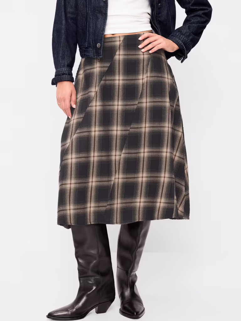 Plaid Midi Skirt (Old Navy)